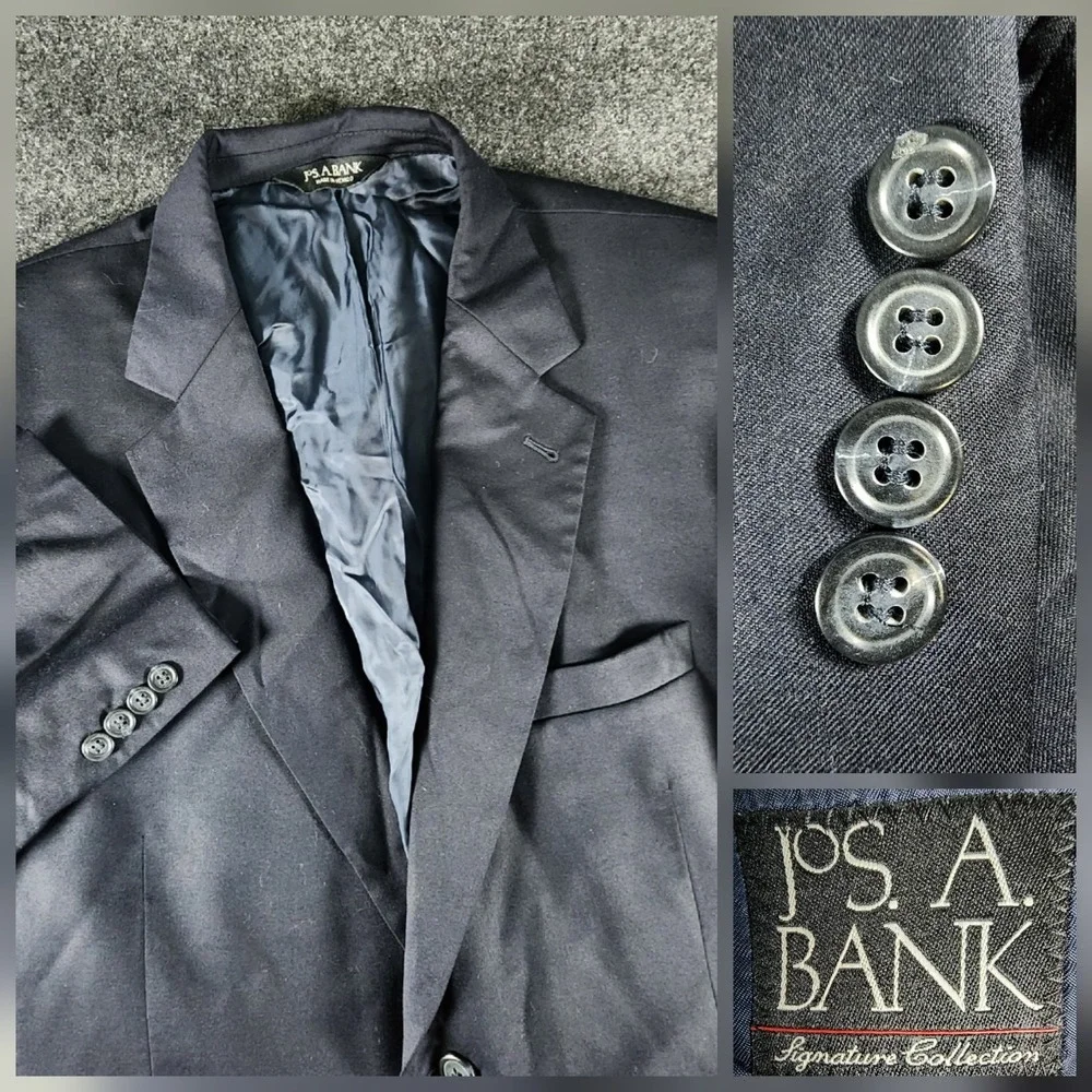 Jos A Bank Gordon Navy Blue Wool‎ Blazer Sport Coat Jacket Mens 44S